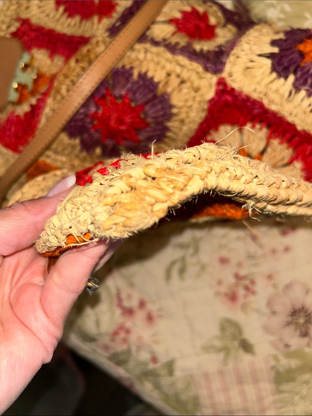 Tory Burch Crochet Patchwork Shoulder Bag in Natural with Pink & Orange Accents - Picture 8 of 15